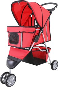 PawHut Kutya Békebusz, Összecsukható Kutyáknak és Macskáknak, Párnás Macskakocsi, Hálós Ablakok, Pohártartó, Tárolótáska, Pirosszínű | Aosom