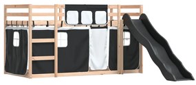 fehér-fekete emeletes ágy csúszdával és függönnyel 80 x 200 cm