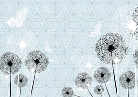 Fotótapéta Fekete kék pitypang geometria pillangók vinil 416x254 +ragasztó