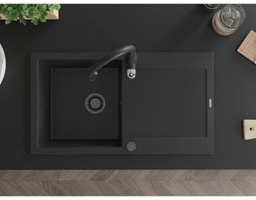 Mexen Leo, 1 kamrás gránit mosogató 900x500x190 mm és Savita mosogató csaptelep, fekete, 6501-77-672601-70-B