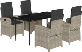 vidaXL 5részes világosszürke polyrattan kerti étkezőgarnitúra párnával