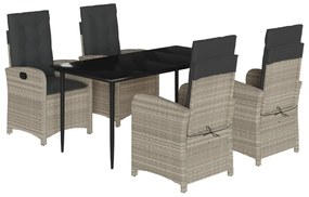 vidaXL 5részes világosszürke polyrattan kerti étkezőgarnitúra párnával