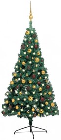 Zöld fél műkarácsonyfa LED fényekkel és gömbszettel 120 cm