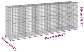 horganyzott vas gabion kosár fedéllel 550 x 100 x 200 cm