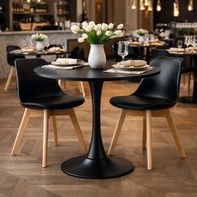 Étkezőasztal, fekete, átmérő 80 cm, REVENTON NEW