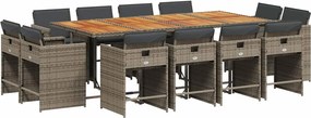 vidaXL 13 részes szürke polyrattan kerti ülőgarnitúra párnákkal