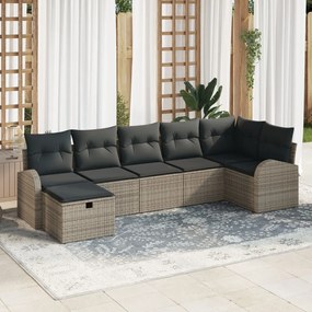 Kerti Kanapé Szett 7 pcs Szürke 289 x 124 x 85 cm Poli rattan