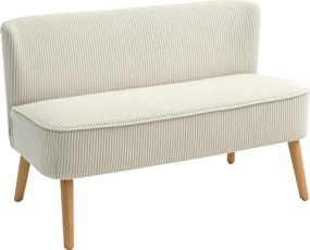 HOMCOM 2 Személyes Modern Kanapé Karfa Nélkül, Kordbársony Hatású Kárpitozott Kanapé, Kis Lounge Kanapé Fa Lábakkal, 117 x 56.5 x 77 cm, Krém | Aosom