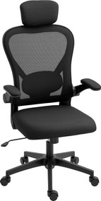 HOMCOM Forgós Irodai Szék Lélegző Mesh Íróasztali Szék Állítható Magasságú Fejtámasszal és Deréktámasszal, Hinta Funkció, Terhelhetőség 120 kg, Fekete