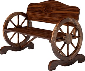 Outsunny Kerti Pad, 2 Személyes Fa Pad háttámlával és karfával, Fa Pad Kerék Design, Időjárásálló Park Pad 240kg Teherbírás, Erkély Pad Erkély Teraszr