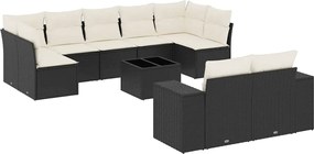 vidaXL 10 részes fekete polyrattan kerti ülőgarnitúra párnákkal
