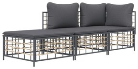 3 részes antracitszürke polyrattan kerti ülőgarnitúra párnákkal