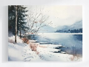 Poszter Tájkép Hegyek Tó Erdő Tél Hó Jég Fagy 80x60