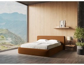 Terrakotta színű kárpitozott ágyneműtartós franciaágy ágyráccsal 160x200 cm Kiana – Makamii