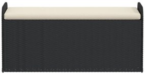 fekete polyrattan tárolópad párnával 115 x 51 x 52 cm
