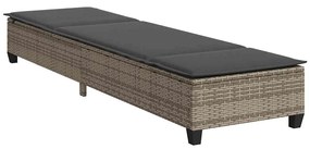 szürke polyrattan napozóágy párnákkal 55x200x25,5 cm