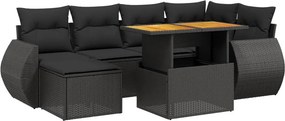 vidaXL 7 részes fekete polyrattan kerti ülőgarnitúra párnával
