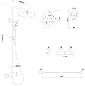 Erga Bergen Therm, zuhanygarnitúra termosztatikus csapteleppel és esőfejjel 25cm, fekete matt, ERG-YKA-BP.BERGEN-THERM-25-BLK