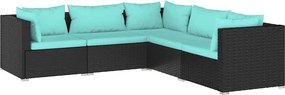 vidaXL 5 részes fekete polyrattan kerti ülőgarnitúra párnákkal