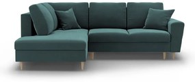 Petróleum színű bársony kinyitható tárolóhelyes sarokkanapé (bal oldali-L alakú) Kyoto – Cosmopolitan Design