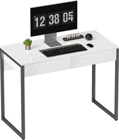 HOMCOM íróasztal 100 x 50 cm – 2 fiókos acélvázas kompakt íróasztal, fekete | Aosom