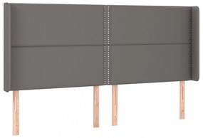 szürke műbőr fejtámla szárnyakkal 203x16x118/128 cm