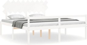 Fehér tömör fa ágy időseknek fejtámlával Super King Size