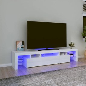 magasfényű fehér TV-szekrény LED lámpákkal 200x36,5x40 cm