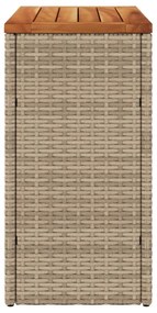 bézs polyrattan kerti kisasztal fa asztallappal 58x27,5x55 cm