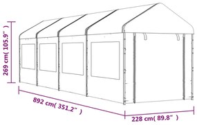 vidaXL fehér polietilén pavilon tetővel 8,92 x 2,28 x 2,69 m