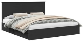 vidaXL Tárolós Ágy fejtámlával fiókkal Fekete 200 x 200 cm Faanyag