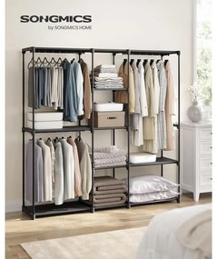 Hordozható, nyitott gardrób, ruhatartó, 43 x 182 x 182 cm fekete