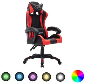 vidaXL piros és fekete műbőr versenyszék RGB LED-világítással