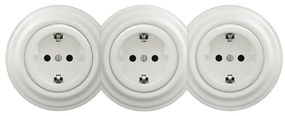 Kliklap - Háromfoglalatos retro fali konnektor kerettel, SCHUKO 230 V, fehér