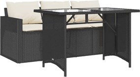 vidaXL 2 részes fekete polyrattan kerti étkezőgarnitúra párnával