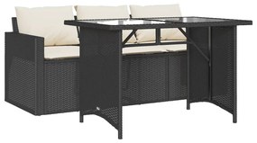 vidaXL 2 részes fekete polyrattan kerti étkezőgarnitúra párnával