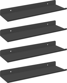 vidaXL Lebegő polc Falra szerelhető 4 pcs Fekete 30 x 9 x 2,5 cm Acél