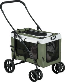 PawHut 2 az 1-ben Kutyakocsi Állat Buggy Összecsukható Kutyák & Macskák számára 10 kg-ig Macska Buggy Párnázott Méhsejtes Ablakokkal Ajtókkal Tároló K