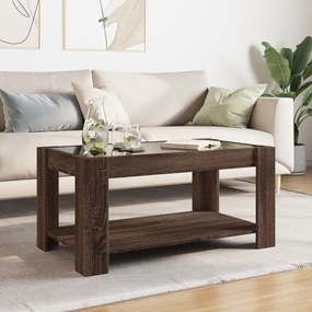 Barna tölgy szerelt fa dohányzóasztal LED-del 93 x 53 x 45 cm