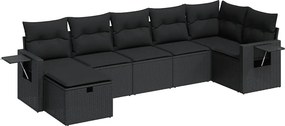 vidaXL 7 részes fekete polyrattan kerti ülőgarnitúra párnával
