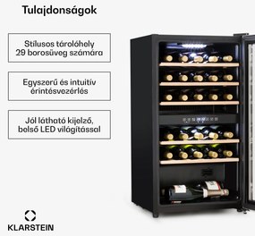 Klarstein Vinamour 29D, borhűtő, 2 zóna, 80 liter, 29 palack, 5 - 22 °C, érintésvezérlés