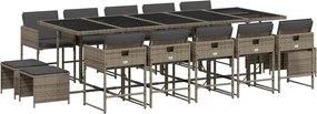 vidaXL 15 részes szürke polyrattan kerti étkezőgarnitúra párnákkal