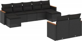 vidaXL 9 részes fekete polyrattan kerti ülőgarnitúra párnákkal