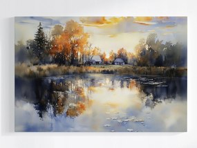 Poszter Tájkép Falu Alföld Tó Napnyugta 120x80