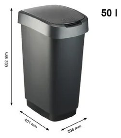 Fekete-ezüstszínű műanyag szemetes 50 l Twist – Rotho