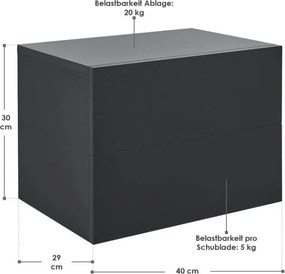 Függő éjjeliszekrény 40 x 29 x 30 cm fekete 2 fiókkal