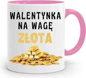 Rózsaszín Bögre Valentin Napra Arany Mérleggel, fényképes nyomattal