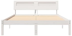 Ágykeret LED -es lámpákkal Fehér 140 x 190 cm Tömör fenyőfa