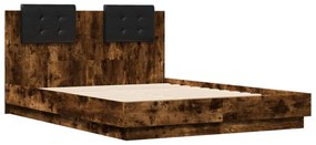 füstös tölgy színű ágykeret fejtámlával és LED-ekkel 120x190 cm