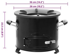 fekete fém fatüzelésű kempingtűzhely 36 x 26 x 22,5 cm